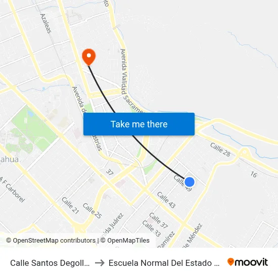 Calle Santos Degollado, 4914 to Escuela Normal Del Estado De Chihuahua map