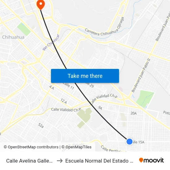 Calle Avelina Gallegos, 1500 to Escuela Normal Del Estado De Chihuahua map