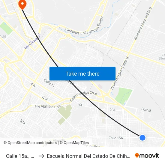 Calle 15a., 814 to Escuela Normal Del Estado De Chihuahua map