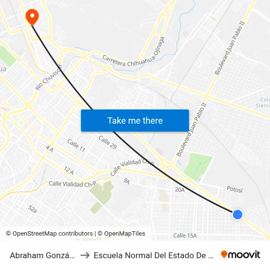 Abraham González, 16 to Escuela Normal Del Estado De Chihuahua map