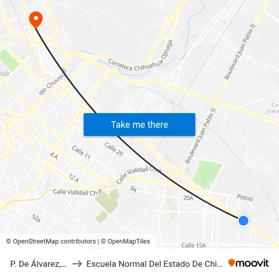 P. De Álvarez, 805 to Escuela Normal Del Estado De Chihuahua map