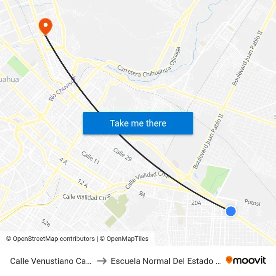 Calle Venustiano Carranza, 571 to Escuela Normal Del Estado De Chihuahua map