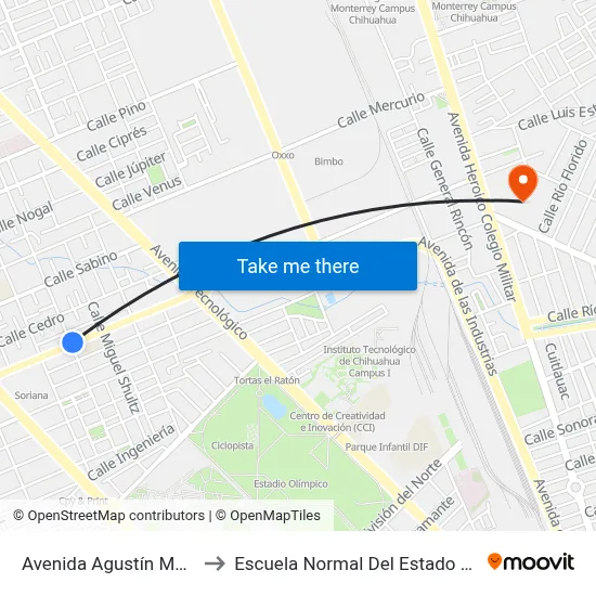 Avenida Agustín Melgar, 1703 to Escuela Normal Del Estado De Chihuahua map