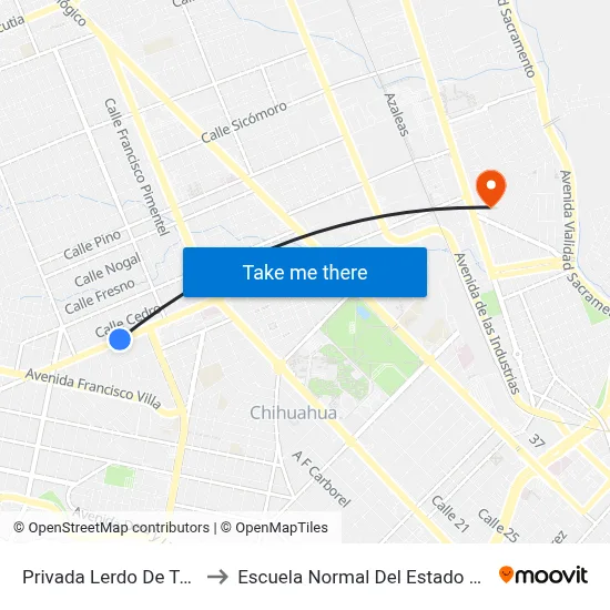 Privada Lerdo De Tejada, 126 to Escuela Normal Del Estado De Chihuahua map