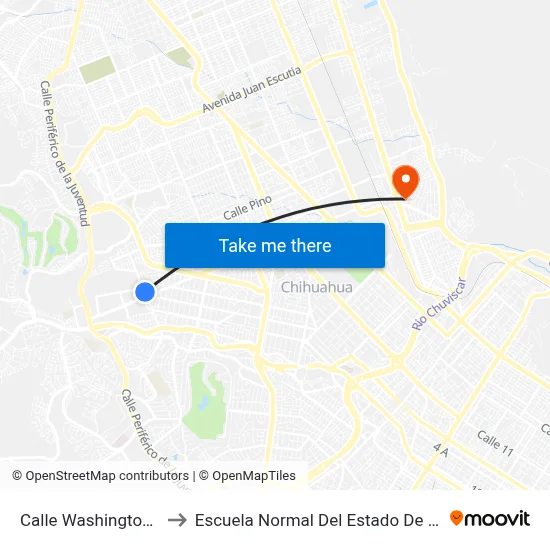 Calle Washington, 2486 to Escuela Normal Del Estado De Chihuahua map