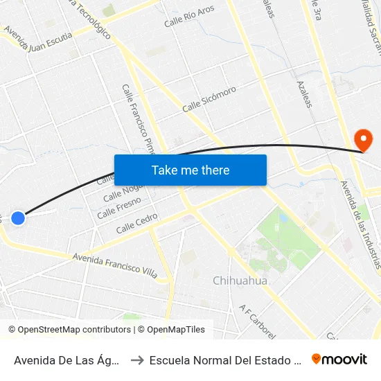 Avenida De Las Águilas, 2202 to Escuela Normal Del Estado De Chihuahua map