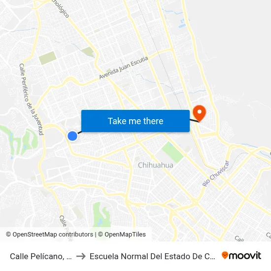 Calle Pelícano, 4949 to Escuela Normal Del Estado De Chihuahua map