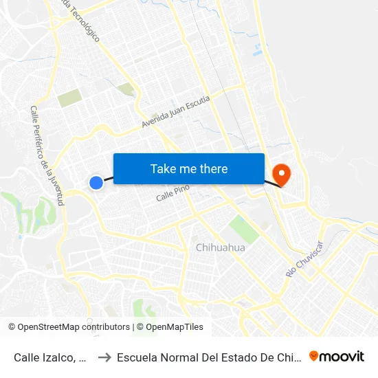 Calle Izalco, 1218 to Escuela Normal Del Estado De Chihuahua map