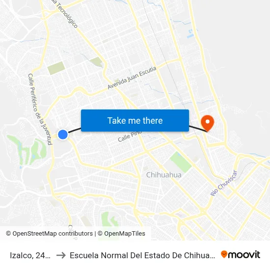 Izalco, 2429 to Escuela Normal Del Estado De Chihuahua map