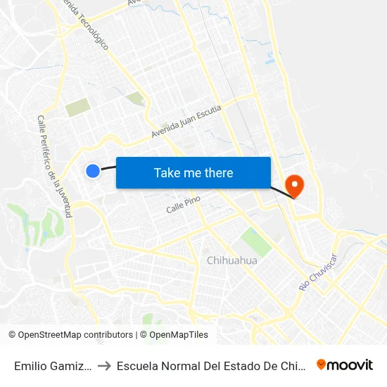 Emilio Gamiz, 37 to Escuela Normal Del Estado De Chihuahua map