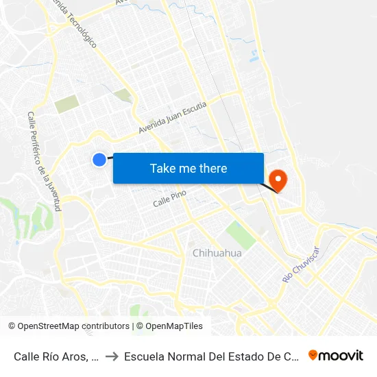 Calle Río Aros, 1015 to Escuela Normal Del Estado De Chihuahua map