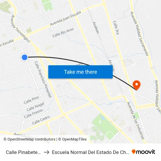 Calle Pinabete, 310 to Escuela Normal Del Estado De Chihuahua map