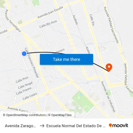 Avenida Zaragoza, 522 to Escuela Normal Del Estado De Chihuahua map