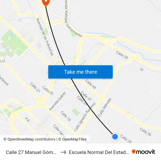 Calle 27 Manuel Gómez Morin, 4226 to Escuela Normal Del Estado De Chihuahua map