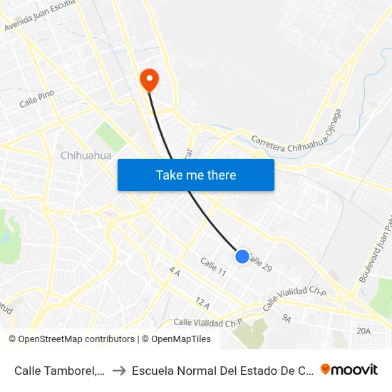 Calle Tamborel, 2531 to Escuela Normal Del Estado De Chihuahua map