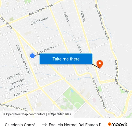 Celedonia González, 5500 to Escuela Normal Del Estado De Chihuahua map