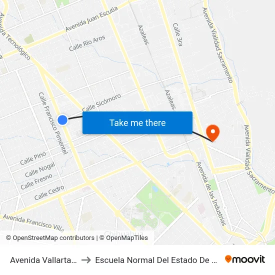 Avenida Vallarta, 5500 to Escuela Normal Del Estado De Chihuahua map