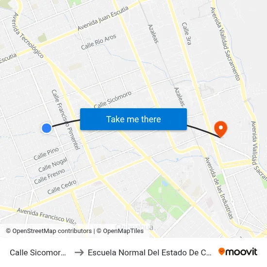 Calle Sicomoro, 297 to Escuela Normal Del Estado De Chihuahua map