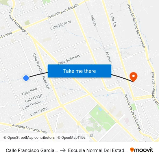Calle Francisco García Salinas, 1306 to Escuela Normal Del Estado De Chihuahua map
