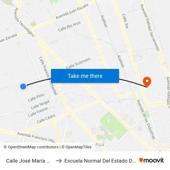 Calle José María Mata, 808 to Escuela Normal Del Estado De Chihuahua map