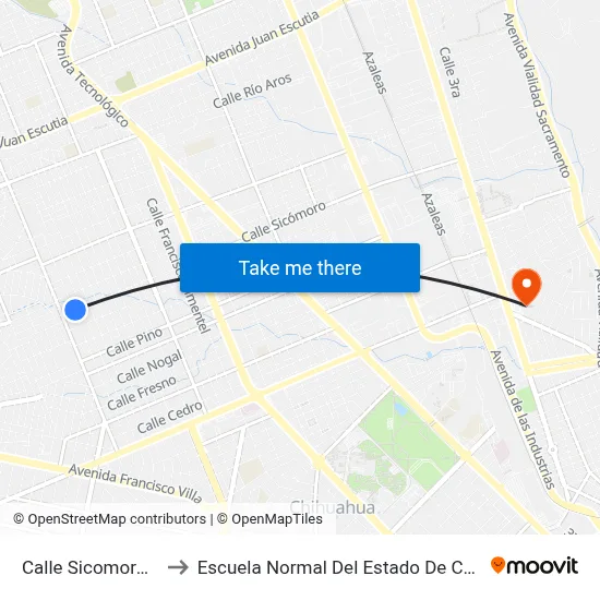 Calle Sicomoro, 411 to Escuela Normal Del Estado De Chihuahua map