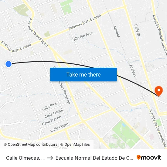 Calle Olmecas, 7102 to Escuela Normal Del Estado De Chihuahua map