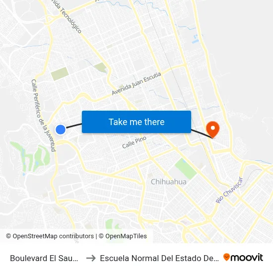 Boulevard El Saucito, 541 to Escuela Normal Del Estado De Chihuahua map