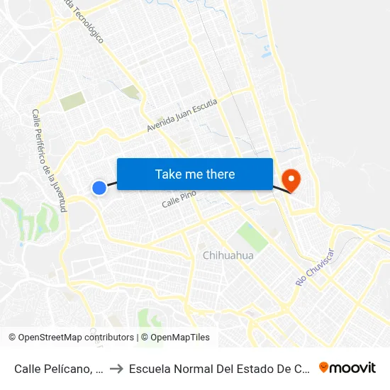 Calle Pelícano, 6101 to Escuela Normal Del Estado De Chihuahua map