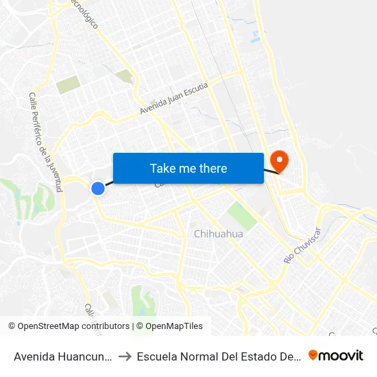 Avenida Huancune, 2002 to Escuela Normal Del Estado De Chihuahua map