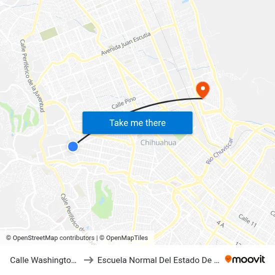 Calle Washington, 2448 to Escuela Normal Del Estado De Chihuahua map