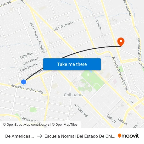 De Americas, 804 to Escuela Normal Del Estado De Chihuahua map