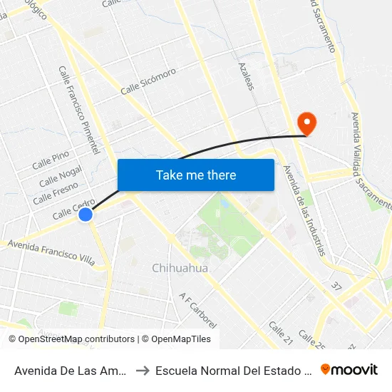 Avenida De Las Américas, 760 to Escuela Normal Del Estado De Chihuahua map