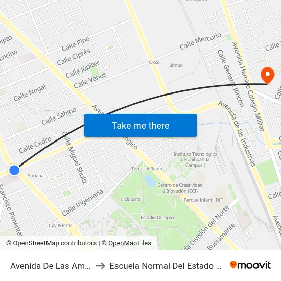 Avenida De Las Américas, 51 to Escuela Normal Del Estado De Chihuahua map