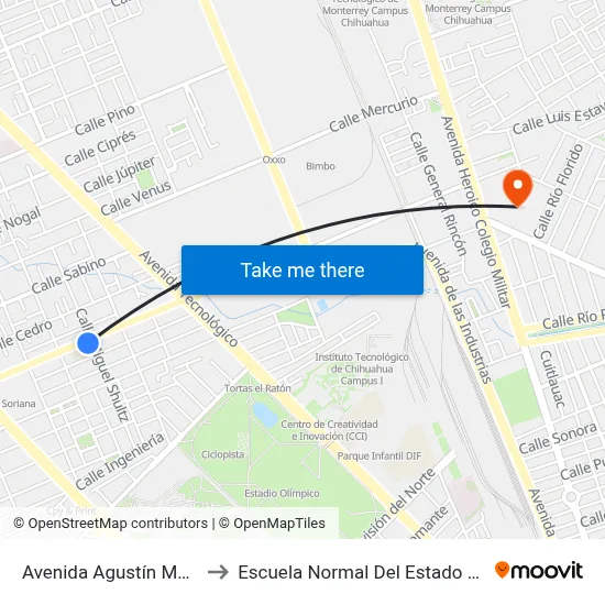 Avenida Agustín Melgar, 1900 to Escuela Normal Del Estado De Chihuahua map
