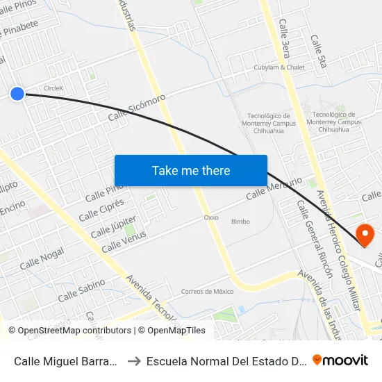 Calle Miguel Barragán, 5735 to Escuela Normal Del Estado De Chihuahua map