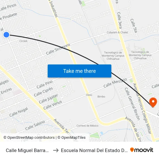 Calle Miguel Barragán, 6310 to Escuela Normal Del Estado De Chihuahua map