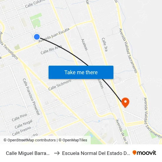 Calle Miguel Barragán, 7530 to Escuela Normal Del Estado De Chihuahua map