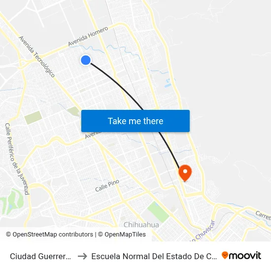 Ciudad Guerrero, 138 to Escuela Normal Del Estado De Chihuahua map