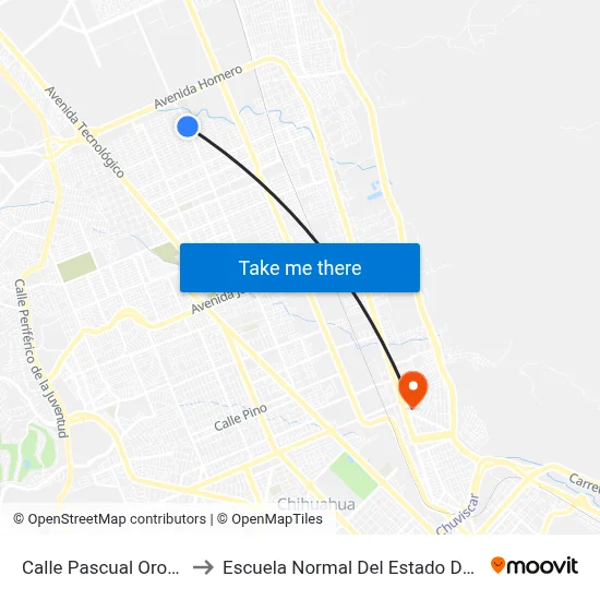 Calle Pascual Orozco, 470 to Escuela Normal Del Estado De Chihuahua map