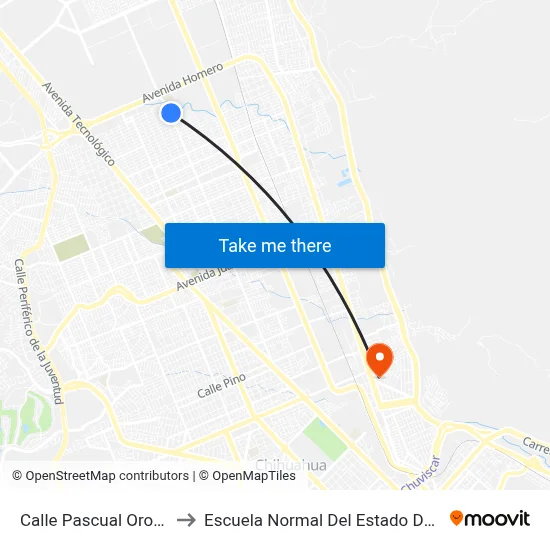 Calle Pascual Orozco, 220 to Escuela Normal Del Estado De Chihuahua map