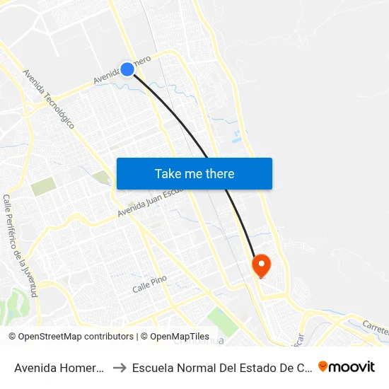 Avenida Homero, 384 to Escuela Normal Del Estado De Chihuahua map
