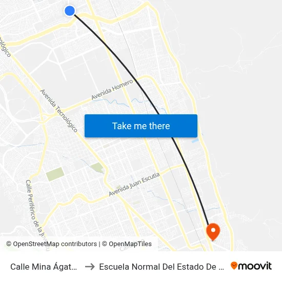 Calle Mina Ágata, 1362 to Escuela Normal Del Estado De Chihuahua map