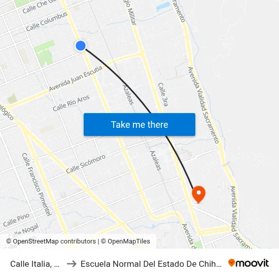 Calle Italia, 377 to Escuela Normal Del Estado De Chihuahua map