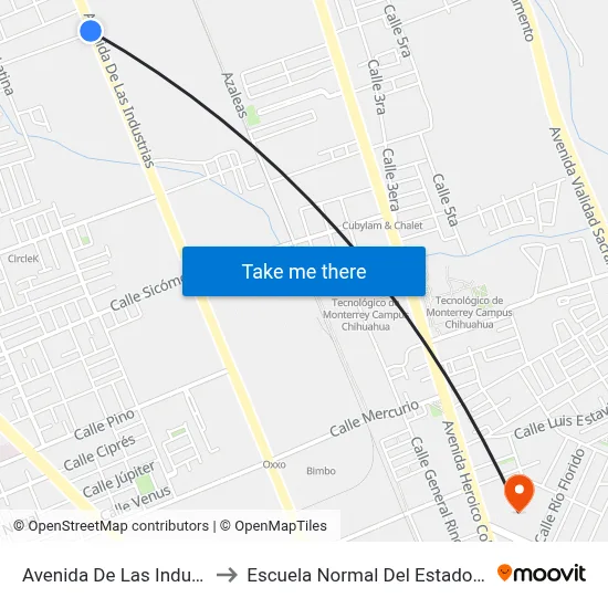 Avenida De Las Industrias, 7101 to Escuela Normal Del Estado De Chihuahua map