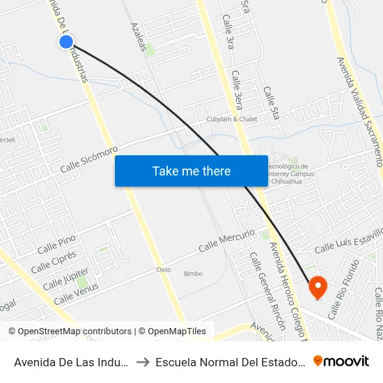 Avenida De Las Industrias, 6501 to Escuela Normal Del Estado De Chihuahua map