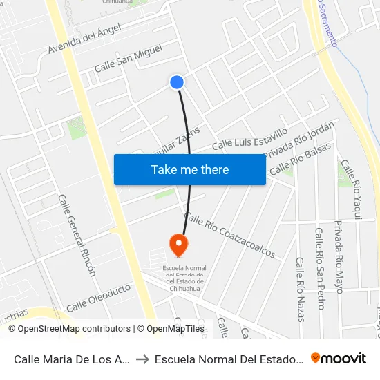 Calle Maria De Los Angeles, 319 to Escuela Normal Del Estado De Chihuahua map