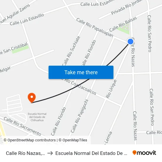 Calle Río Nazas, 2922 to Escuela Normal Del Estado De Chihuahua map