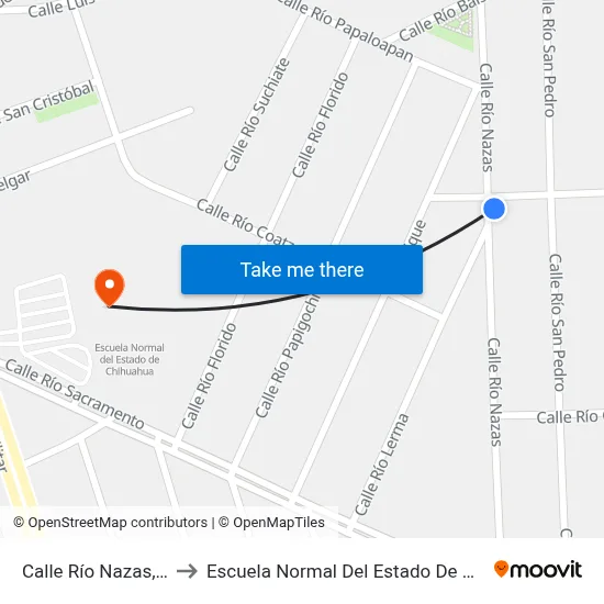 Calle Río Nazas, 2738 to Escuela Normal Del Estado De Chihuahua map