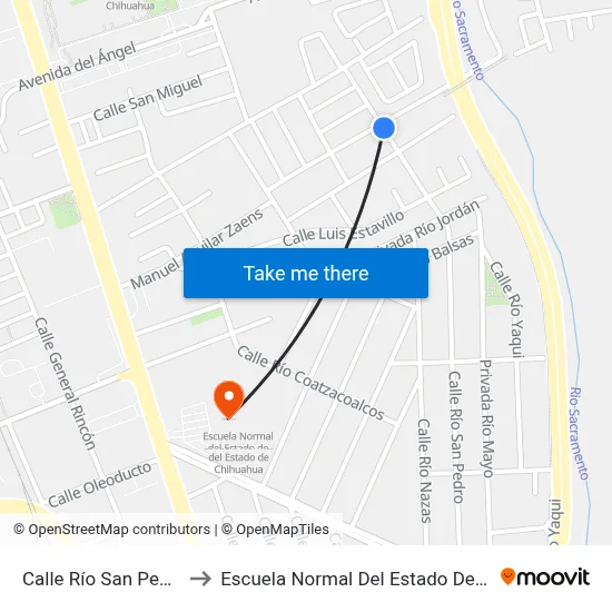 Calle Río San Pedro, 218 to Escuela Normal Del Estado De Chihuahua map