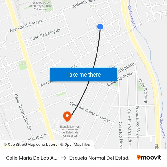 Calle Maria De Los Angeles, 4720 to Escuela Normal Del Estado De Chihuahua map